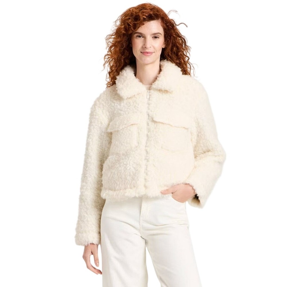 Universal Thread Women's Cream Faux Fur Sherpa Zip Up Jacket Size XL